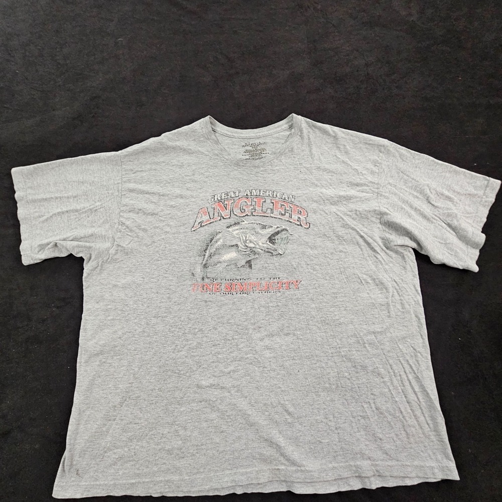 Great American Angler Gray Short Sleeve Cotton‎ Blend T-Shirt Men's 3XLT